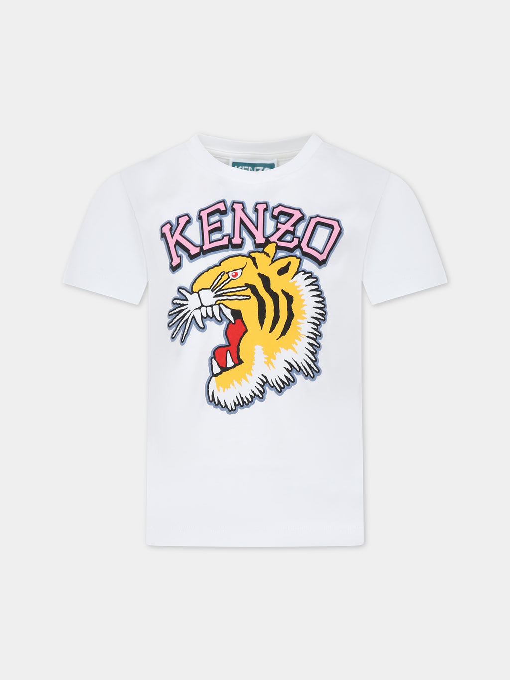 T-shirt avorio per bambina con iconica tigre e logo